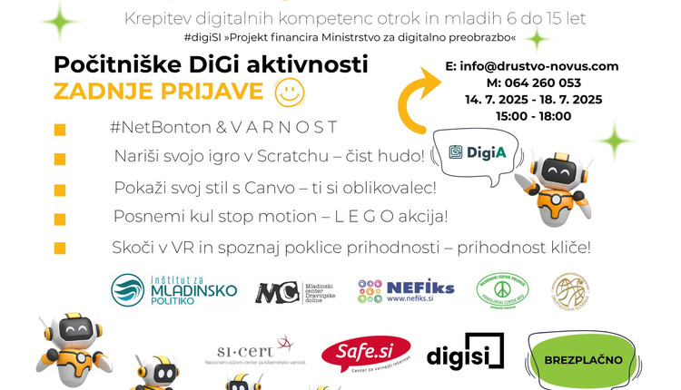 Zadnje prijave na Počitniške DiGi aktivnosti za otroke in mlade 14.-18.7.2025