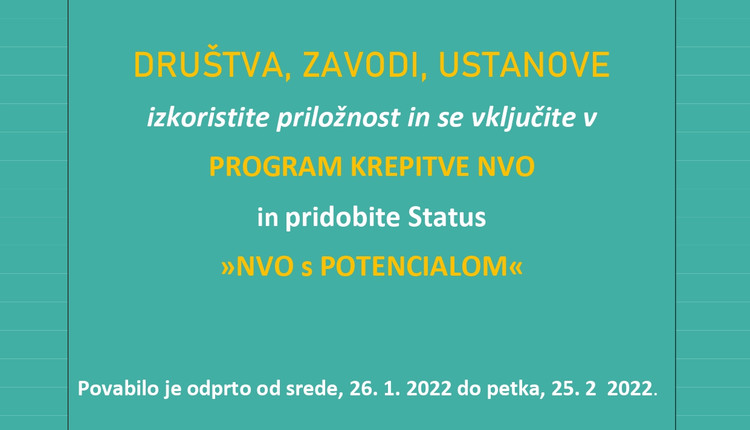 ZaNVO »Novo leto -  NOV POZIV« vsem nevladnim organizacijam v savinjski regiji, ki imate željo po krepitvi svoje NVO (društva, zavodi ali ustanove).    